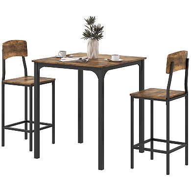 Homcom 3 Piece Bar Table And Chairs Set For 2 With Steel Frame