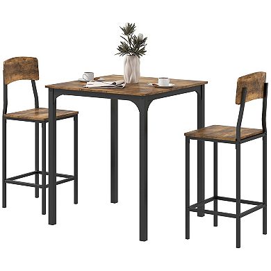 HOMCOM 3 Piece Industrial Dining Table Set Counter Height Bar Table and Chairs Set with Steel Legs and Footrests White