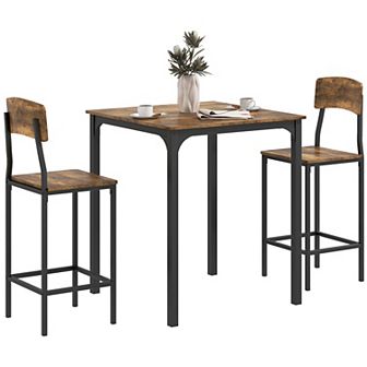 Homcom 3 pc Bar Table And Chairs Set For 2 With Steel Frame