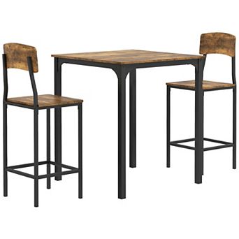 Homcom 3 pc Bar Table And Chairs Set For 2 With Steel Frame