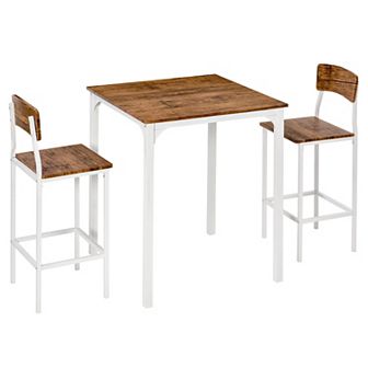 Homcom 3 pc Bar Table And Chairs Set For 2 With Steel Frame