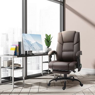 Vinsetto High Back Massage Office Desk Chair with 6 Point Vibrating Pillow Computer Recliner Chair with Retractable Footrest and Adjustable Lumbar Support Brown
