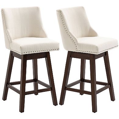 28" Upholstered Swivel Bar Height Nailhead Barstool Dining Chairs Set Dark Grey