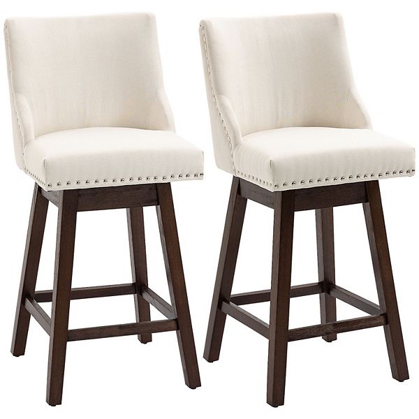 28" Upholstered Swivel Bar Height Nailhead Barstool Dining Chairs Set Dark Grey - Cream White