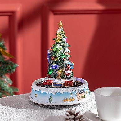 HOMCOM Animated Christmas Tree Scene Pre Lit Musical Collectable Decor with Moving Train and Santa Winter Wonderland Set for Indoor Holiday Display