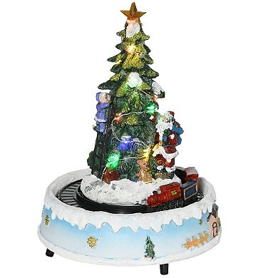 HOMCOM Animated Christmas Tree Scene Pre Lit Musical Collectable Decor with Moving Train and Santa Winter Wonderland Set for Indoor Holiday Display