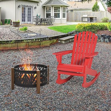 Outdoor Fir Large Back Rocking Chair With Classic Rustic Style & Design, Red