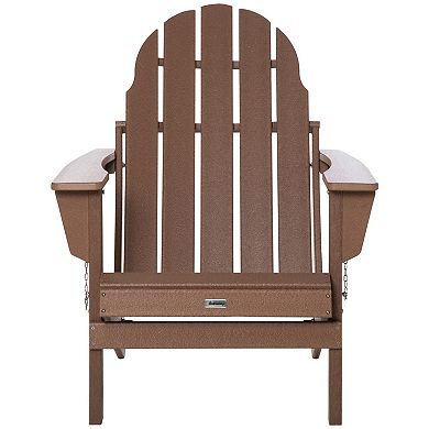 Outsunny Folding Adirondack Chair HDPE Outdoor All Weather Plastic Lounge Beach Chairs for Patio Deck and Lawn Furniture Brown
