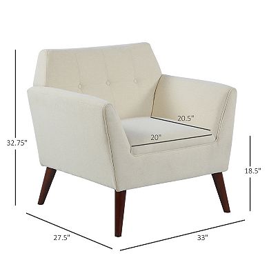 HOMCOM Traditional Living Room Chair Armchair with Button Tufted Polygonal Straight Back Single Sofa with Thick Padding Beige