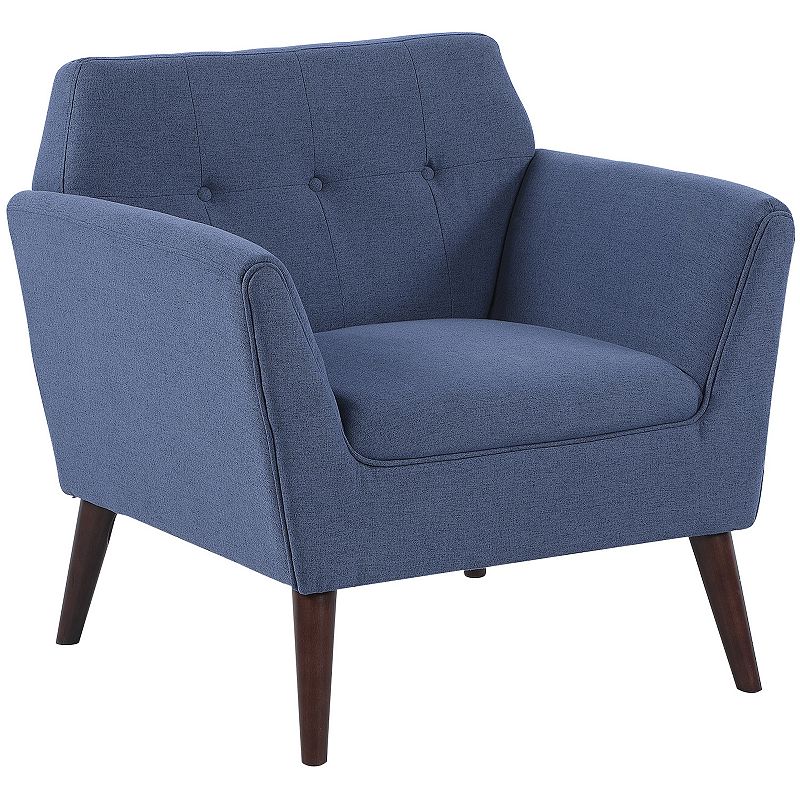 HOMCOM Button-Tufted Accent Chair with High Wing Back, Rounded Cushioned  Armrests and Thick Padded Seat, Blue