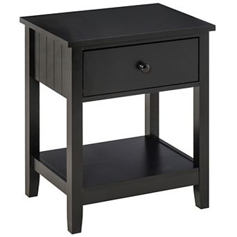 Freestanding Wooden Side Table With Storage Drawer And Bottom Shelf, Black
