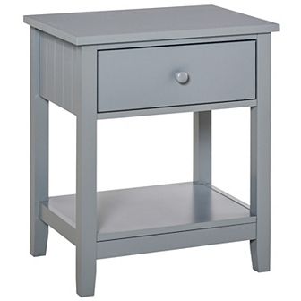 Freestanding Wooden Side Table With Storage Drawer And Bottom Shelf, Black