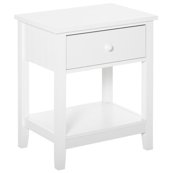 HOMCOM Modern Style Nightstand Side Table with Drawer and Storage Shelf for Bedroom or Living Room White