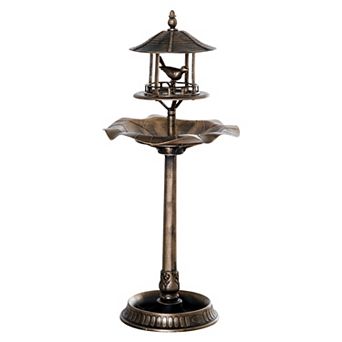3-in-1 Outdoor Pedestal Bird Bath Garden Décor Feeder Planter Resin Freestanding