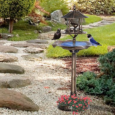 Outsunny 3 in 1 Outdoor Pedestal Bird Bath Feeder Planter Decor, Bronze