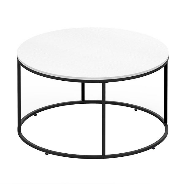 Black Metal Circle Frame Living Room Table With Smooth White Tabletop