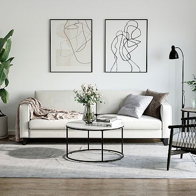 Black Metal Circle Frame Living Room Table With Smooth White Tabletop Finish