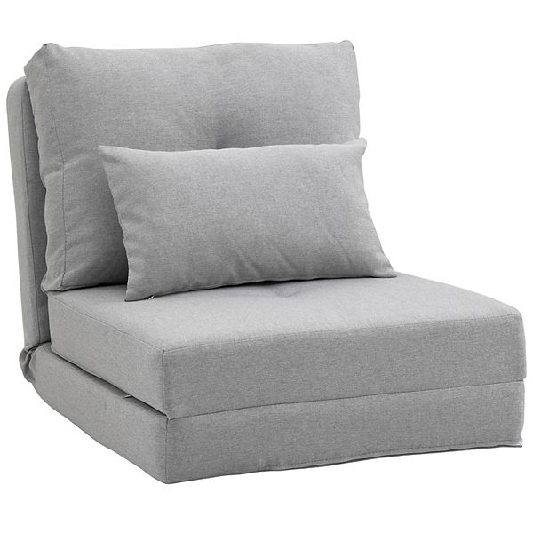 HOMCOM Small Futon Couch with Comfortable Fold Down Bed for Guests, Light Grey, Gray
