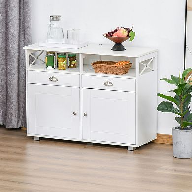 Modern Server Buffet Credenza With Adjustable Shelves And Cross Bar Design