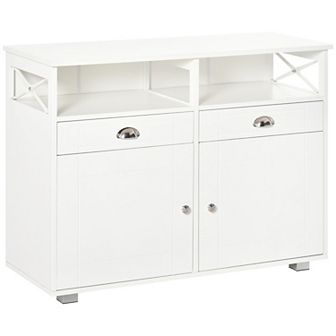 Modern Server Buffet Credenza With Adjustable Shelves And Cross Bar Design