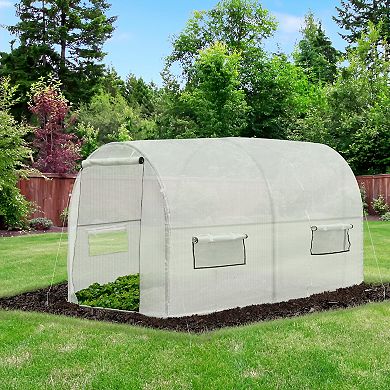 Large Outdoor Polytunnel Hot House / Nursery With 6 Roll-up Windows, White