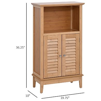 HOMCOM wood Floor Cabinet Bathroom Floor Cabinet Living Room Organizer Tower with Multiple Shelves and Doors Natural