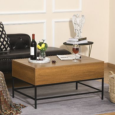 Modern Lift Top Coffee Table For Living Room With Center Storage, Natural