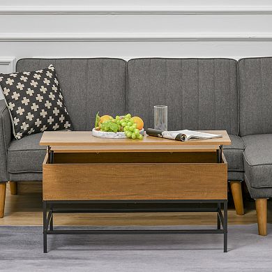 Modern Lift Top Coffee Table For Living Room With Center Storage, Natural