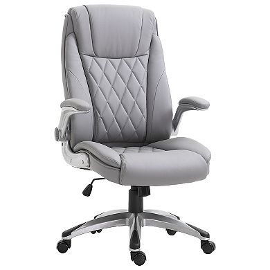 Vinsetto High Back 360 degree Swivel Ergonomic Home Office Chair with Flip Up Arms Faux Leather Computer Desk Rocking Chair Grey