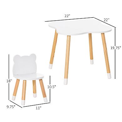 Kids Table And Chair Set For Art, Meals, Lightweight Wood Homework Center, White