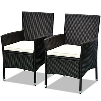 2 pc Patio Rattan Wicker Dining Armrest Chairs Furniture W/ Cushions