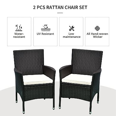 2pc Patio Rattan Wicker Dining Armrest Chairs Furniture W/ Cushions