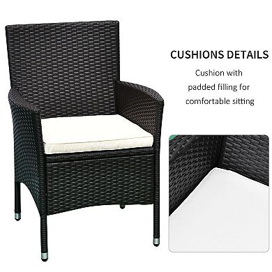 2pc Patio Rattan Wicker Dining Armrest Chairs Furniture W/ Cushions