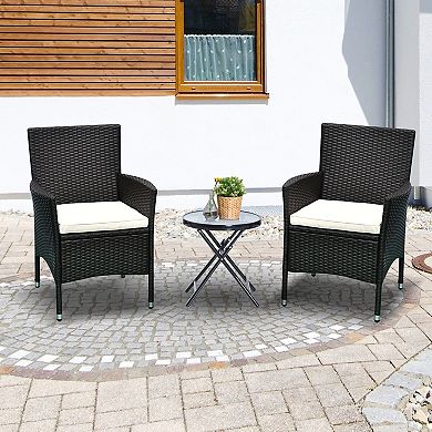 2pc Patio Rattan Wicker Dining Armrest Chairs Furniture W/ Cushions