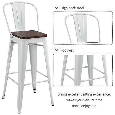 HOMCOM 3 Piece Bar Table Set with 1 Table, 2 High Back Chairs and Metal Frame