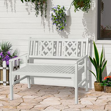 Outsunny Outdoor Foldable Garden Bench, 2-Seater Patio Wooden Bench, Loveseat Chair with Backrest and Armrest for Patio, Porch or Balcony, Yellow