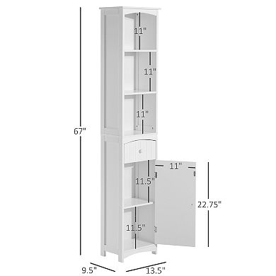 HOMCOM Bathroom Storage Cabinet Tall Free Standing Linen Tower w/ 3-Tier Shelf