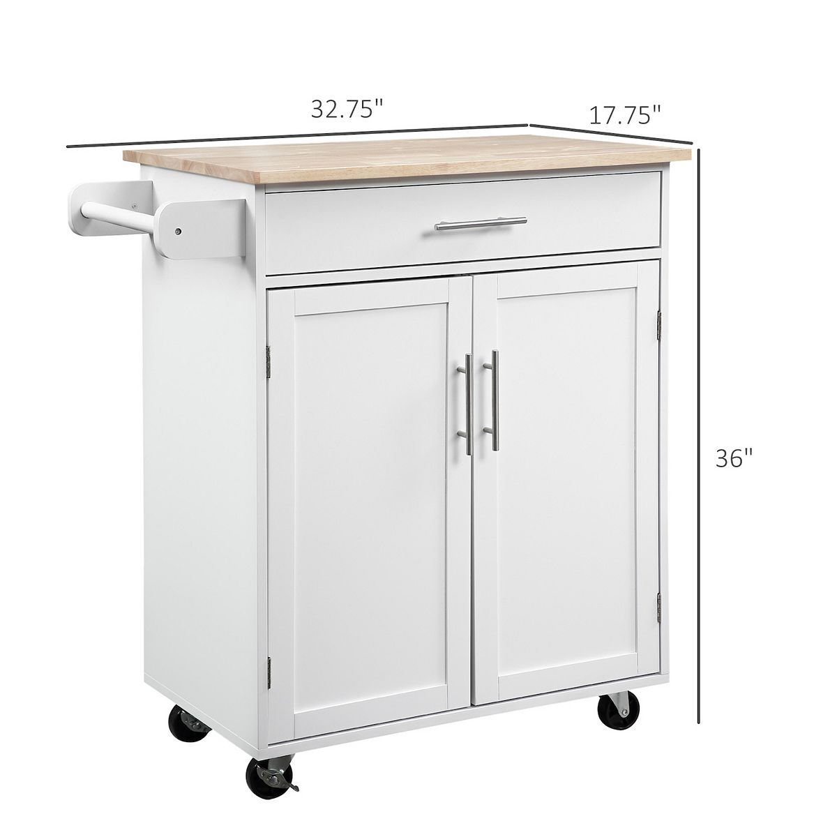 Kitchen storage island cart dimensions showing 36" height and 32.75" width