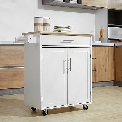 HOMCOM Kitchen Island Cart Rolling Trolley Cart with Drawer Storage Cabinet and Towel Rack Grey