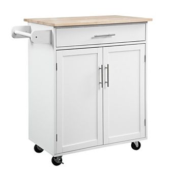 HOMCOM Kitchen Island Cart Rolling Trolley Cart with Drawer Storage Cabinet and Towel Rack Grey