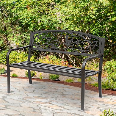 Leopard Shaped Concrete Garden Bench - Outdoor Animal Sculpture Seat With Antique Copper Finish, 52" Long