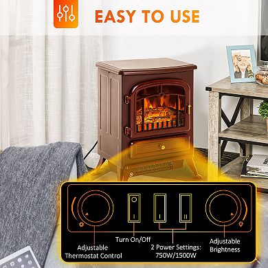 Homcom Electric Fireplace Heater With Realistic Led Flames