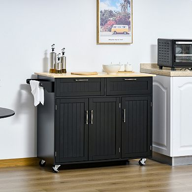 48" Kitchen Island Utility Rolling Cart W/ 2 Storage Drawers & 3 Cabinets, Grey