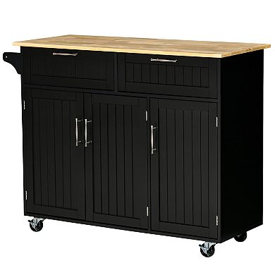 48" Kitchen Island Utility Rolling Cart W/ 2 Storage Drawers & 3 Cabinets, Grey