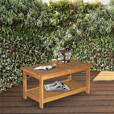 Backyard & Deck Wooden Tea Table W/ Simply Elegant Design & Two Storage Surfaces