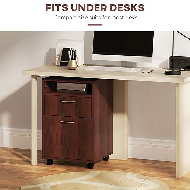 HOMCOM Rolling File Storage Cabinet Document Shelf Drawer Home Office Brown