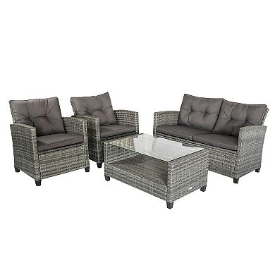 4-pc Outside Deck & Balcony Wicker Furniture Set W/ Seating & Coffee Table Onyx