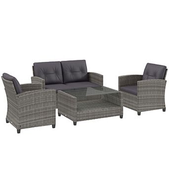 Outsunny 4 pc Patio Furniture Set, Loveseat, Chairs & Table