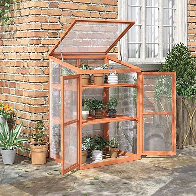 Wooden Cold Frame Greenhouse Planter Box, Herb, Flowers, Vegetable Gardening
