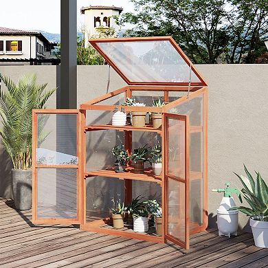 Wooden Cold Frame Greenhouse Planter Box, Herb, Flowers, Vegetable Gardening